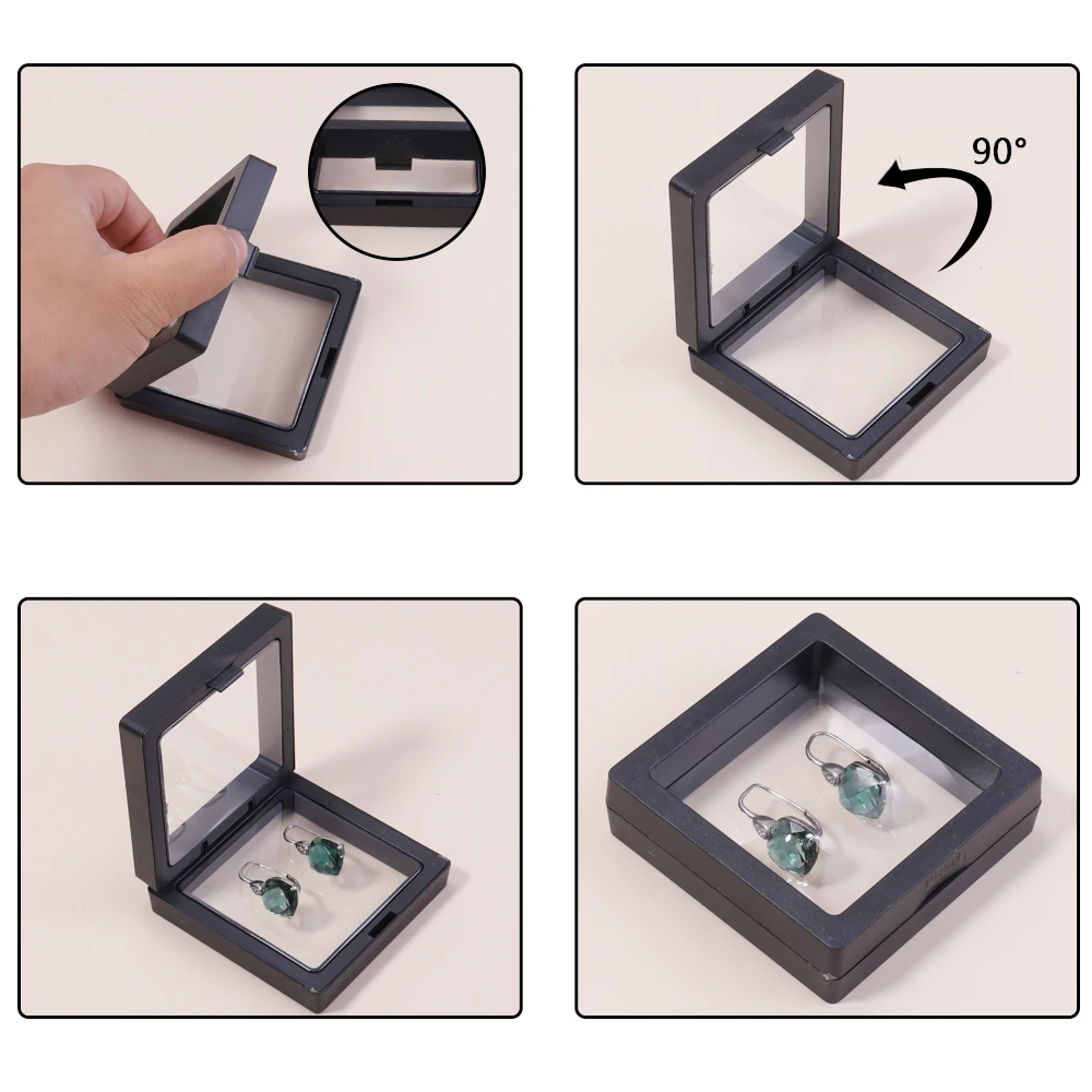 1Pc/Lot PE Film Jewelry Storage Box 3D Floating Display Case for Rings Earrings Necklace Brooch Wedding Gift Jewelry Organizer