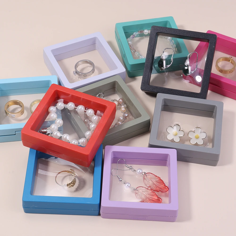 1Pc/Lot PE Film Jewelry Storage Box 3D Floating Display Case for Rings Earrings Necklace Brooch Wedding Gift Jewelry Organizer