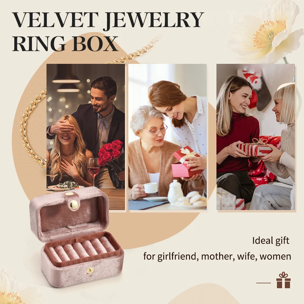 Factory Discounts Sale Velvet Vintage Ring Travel Custom Kawaii Women Girl Portable Jewelry Box With Logo Gift Packaging Pink
