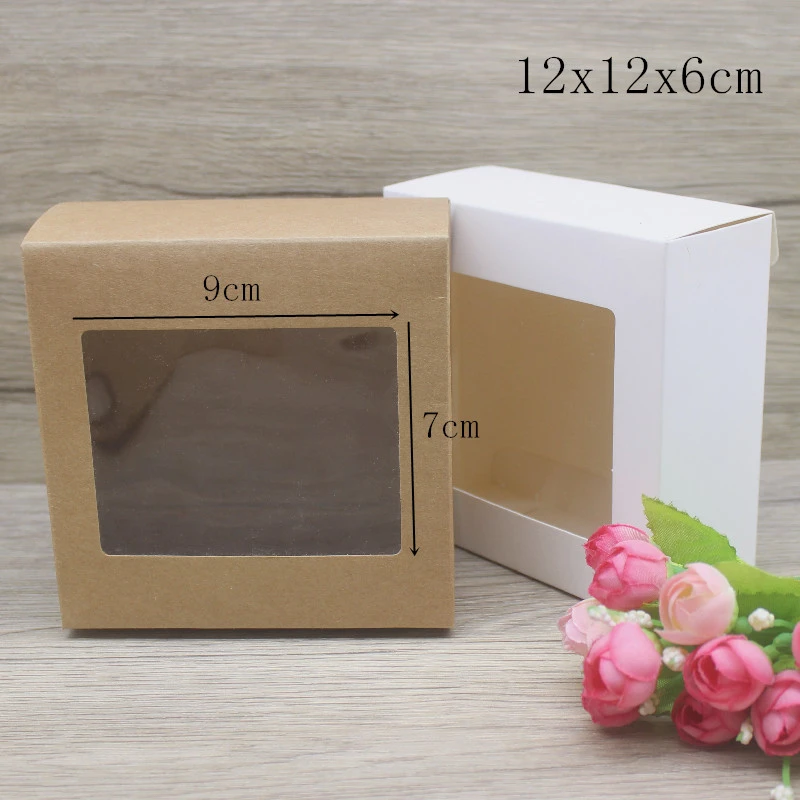 10pcs DIY GIfts package with window white/kraft jewelry package box cake Packaging For Wedding home party muffin packaging box