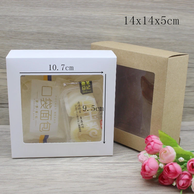 10pcs DIY GIfts package with window white/kraft jewelry package box cake Packaging For Wedding home party muffin packaging box