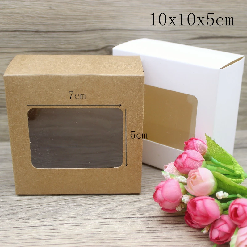 10pcs DIY GIfts package with window white/kraft jewelry package box cake Packaging For Wedding home party muffin packaging box