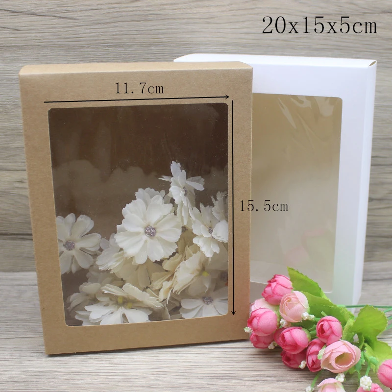 10pcs DIY GIfts package with window white/kraft jewelry package box cake Packaging For Wedding home party muffin packaging box