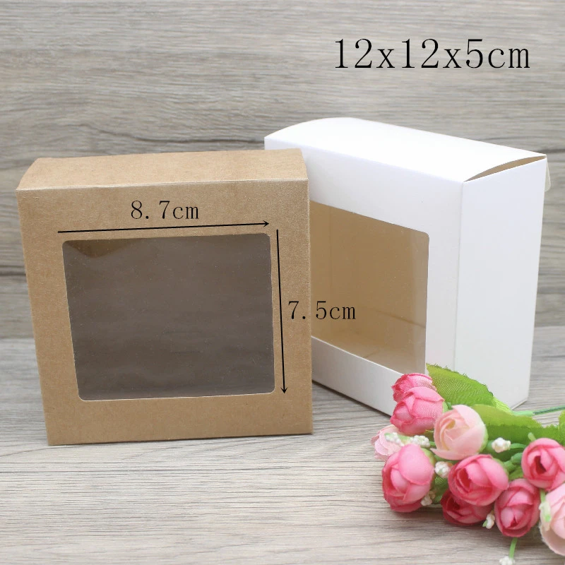 10pcs DIY GIfts package with window white/kraft jewelry package box cake Packaging For Wedding home party muffin packaging box