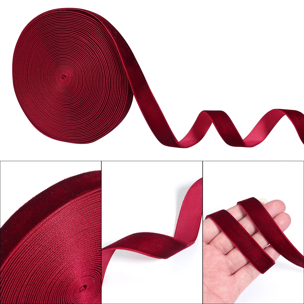 5-10Yards/Roll Velvet Ribbons Wine Red Black Color Single Face Flocking Webbing For DIY Christmas Crafts Wrapping Decoration