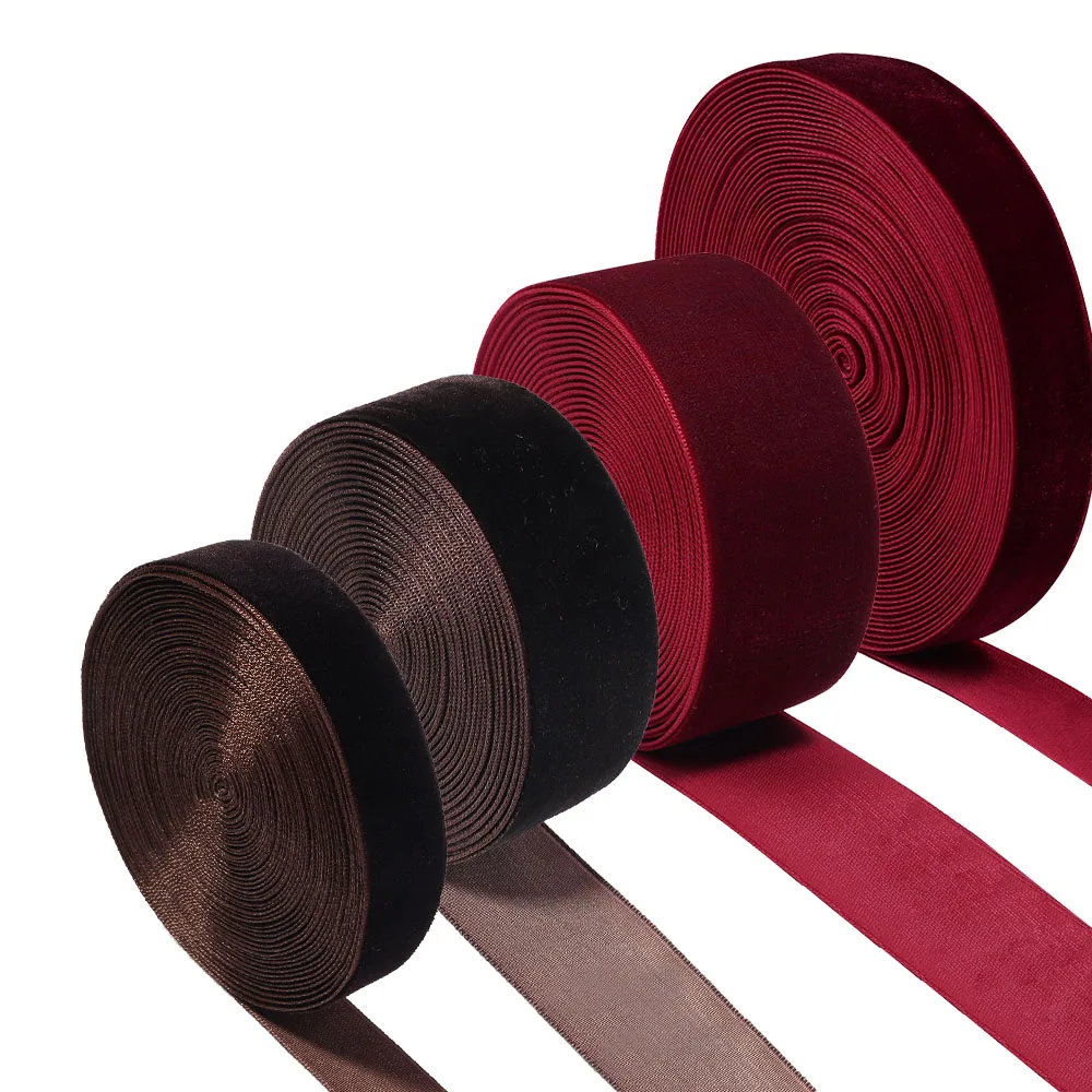5-10Yards/Roll Velvet Ribbons Wine Red Black Color Single Face Flocking Webbing For DIY Christmas Crafts Wrapping Decoration