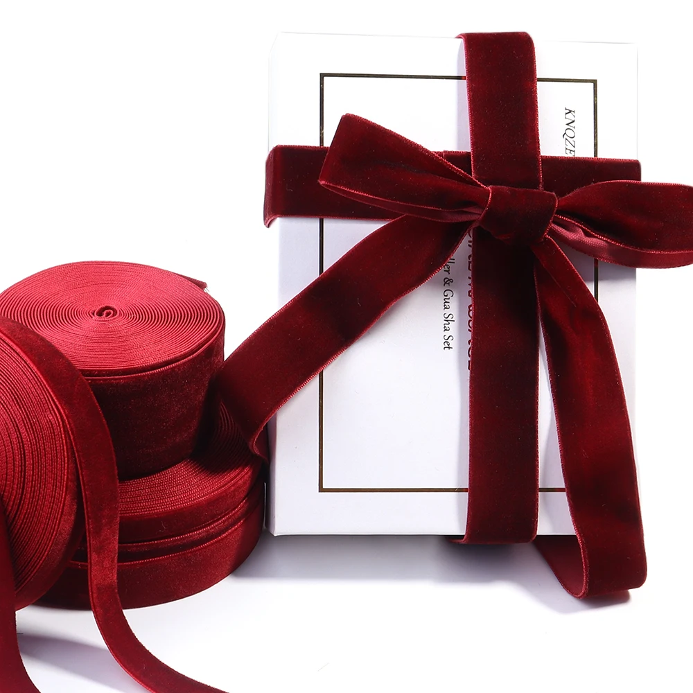 5-10Yards/Roll Velvet Ribbons Wine Red Black Color Single Face Flocking Webbing For DIY Christmas Crafts Wrapping Decoration