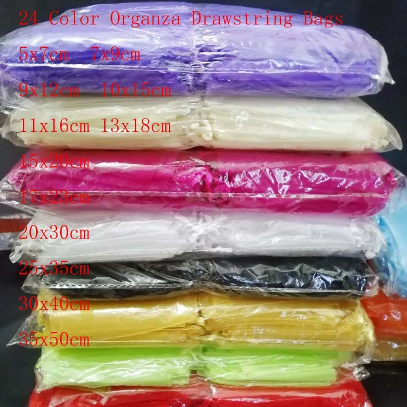 Hot 100pcs/Lot 5x7 7x9 9x12 10x15 Jewelry Drawstring Bags Organza Packaging Bags Wedding Christmas Birthday Gift Packing Pouces