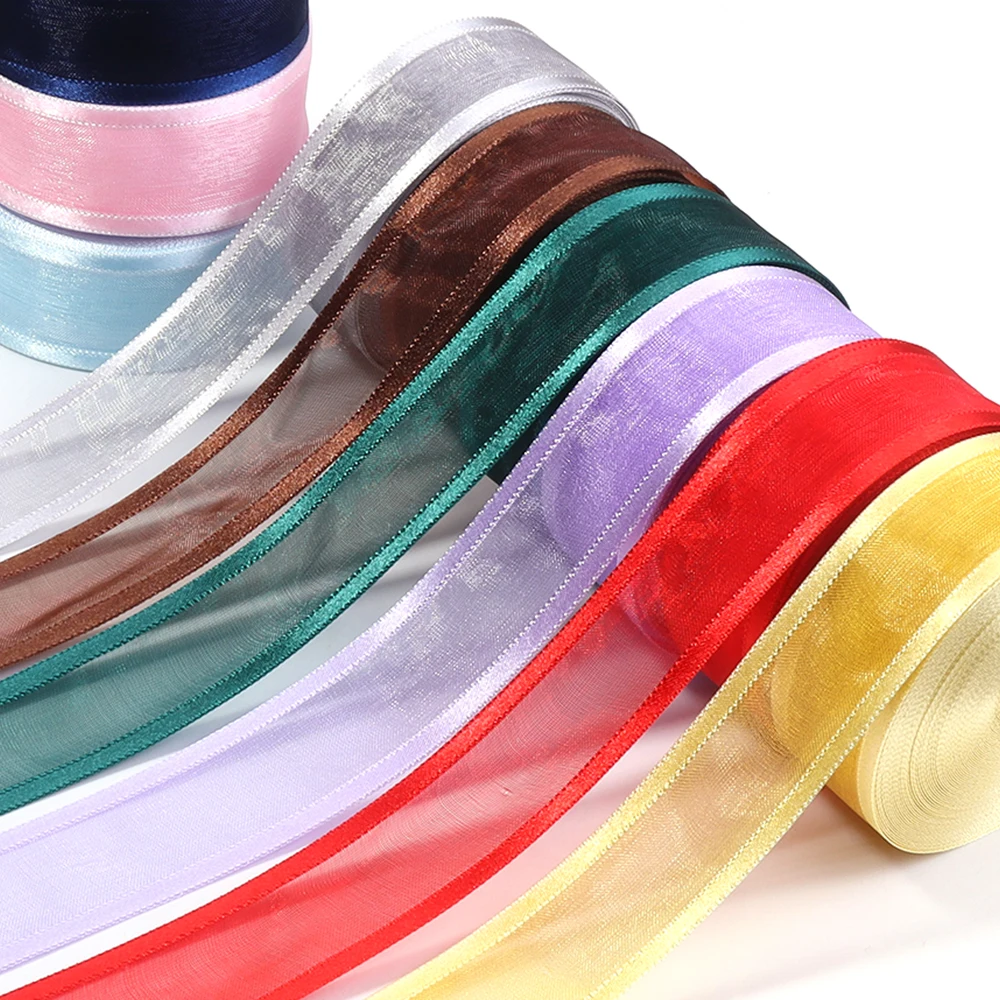 10Yards/Lot 2.5cm Mesh Organza Ribbon Mesh Christmas Ribbon DIY Handmade Bow Flower For Gift Packaging Wedding Party Decoration