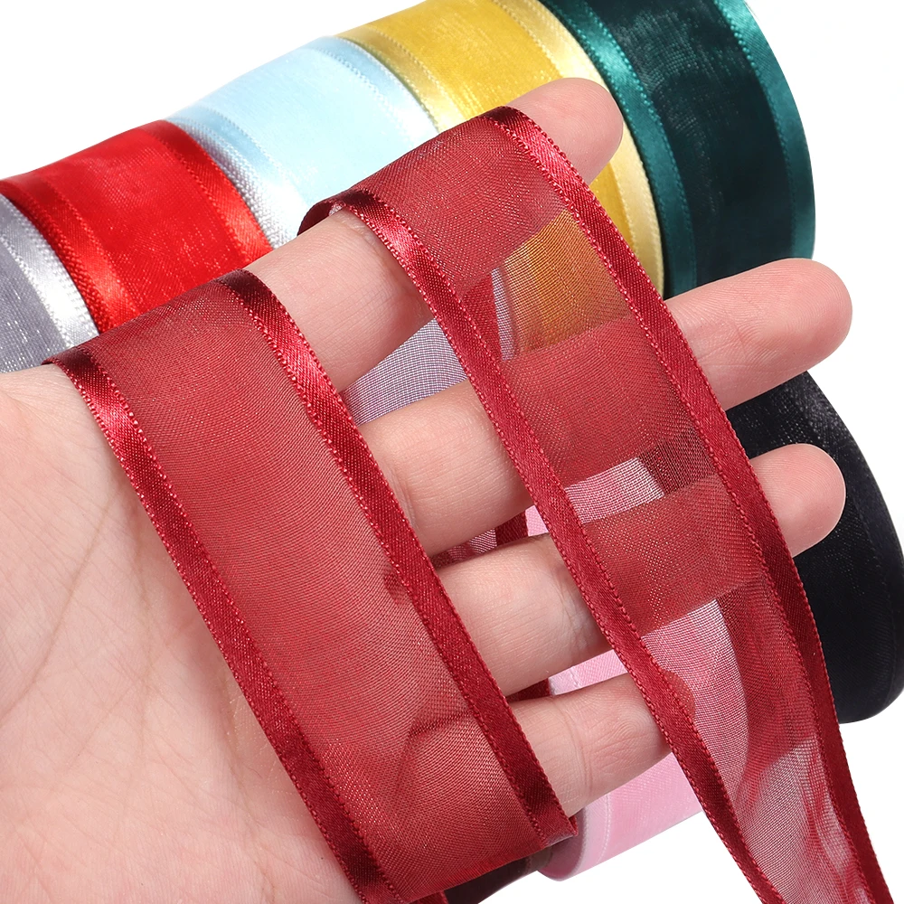 10Yards/Lot 2.5cm Mesh Organza Ribbon Mesh Christmas Ribbon DIY Handmade Bow Flower For Gift Packaging Wedding Party Decoration