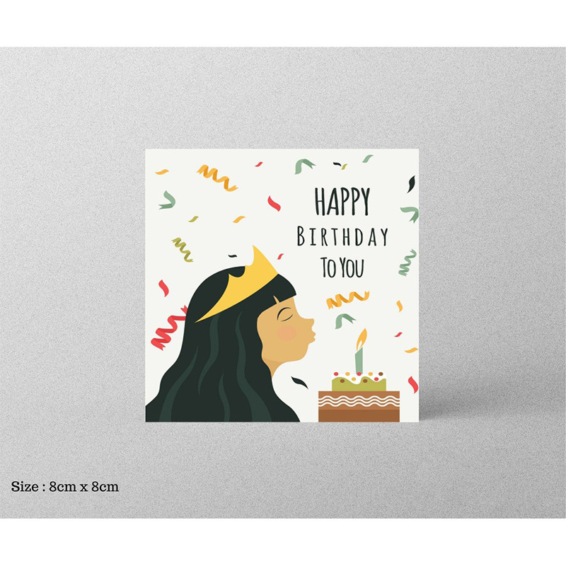 30pcs 8x8cm Pink Cartoon Square Happy Birthday Thank You Card For Small Businesses Gift Box Greeting Decoration Packaging Supply