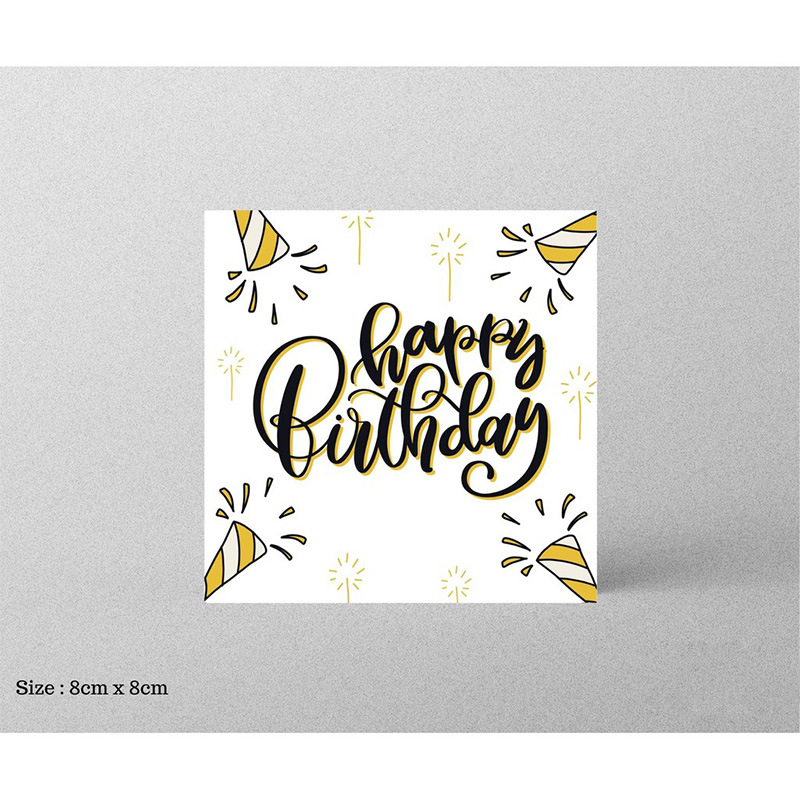 30pcs 8x8cm Pink Cartoon Square Happy Birthday Thank You Card For Small Businesses Gift Box Greeting Decoration Packaging Supply