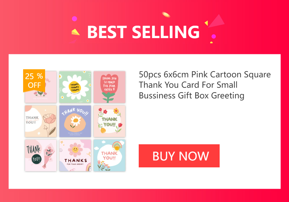 30pcs 8x8cm Pink Cartoon Square Happy Birthday Thank You Card For Small Businesses Gift Box Greeting Decoration Packaging Supply