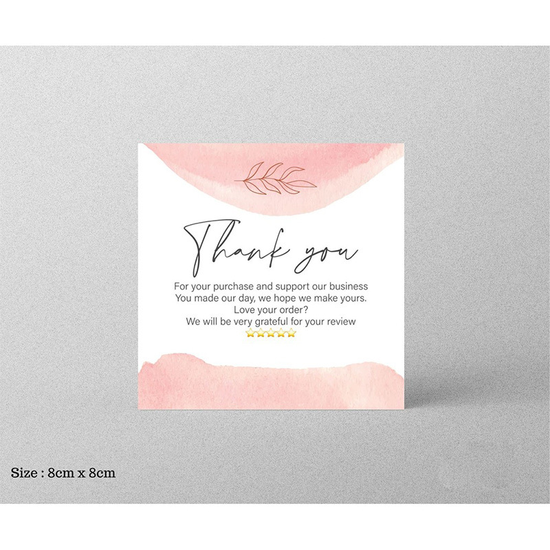 30pcs 8x8cm Pink Cartoon Square Happy Birthday Thank You Card For Small Businesses Gift Box Greeting Decoration Packaging Supply