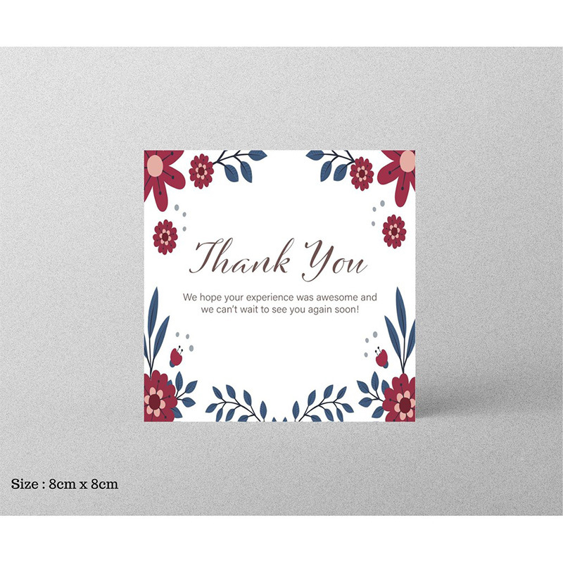 30pcs 8x8cm Pink Cartoon Square Happy Birthday Thank You Card For Small Businesses Gift Box Greeting Decoration Packaging Supply