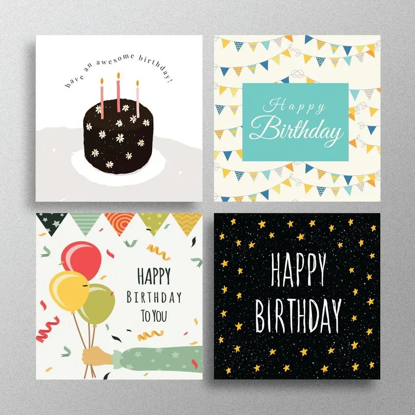 30pcs 8x8cm Pink Cartoon Square Happy Birthday Thank You Card For Small Businesses Gift Box Greeting Decoration Packaging Supply