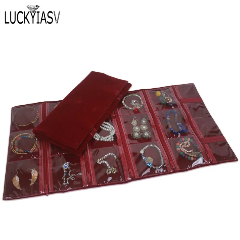 Fashion Black Velvet Zipper Jewelry Roll Bag for Jewellery Ring Earrings Organizer Storage Bag Portable Necklace Display Cases
