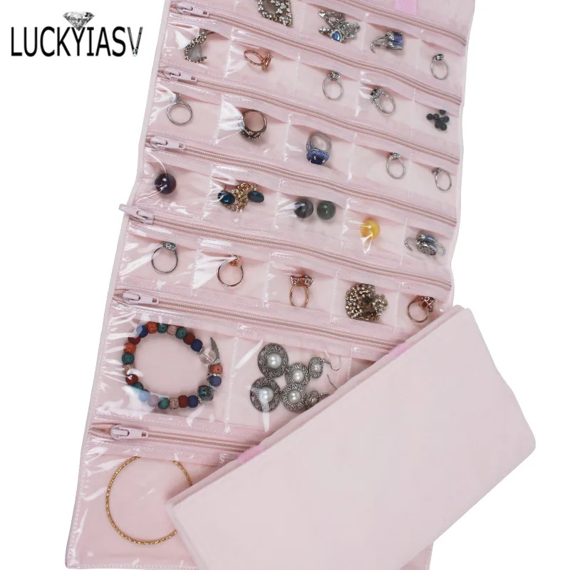 Fashion Black Velvet Zipper Jewelry Roll Bag for Jewellery Ring Earrings Organizer Storage Bag Portable Necklace Display Cases
