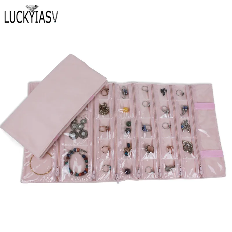 Fashion Black Velvet Zipper Jewelry Roll Bag for Jewellery Ring Earrings Organizer Storage Bag Portable Necklace Display Cases