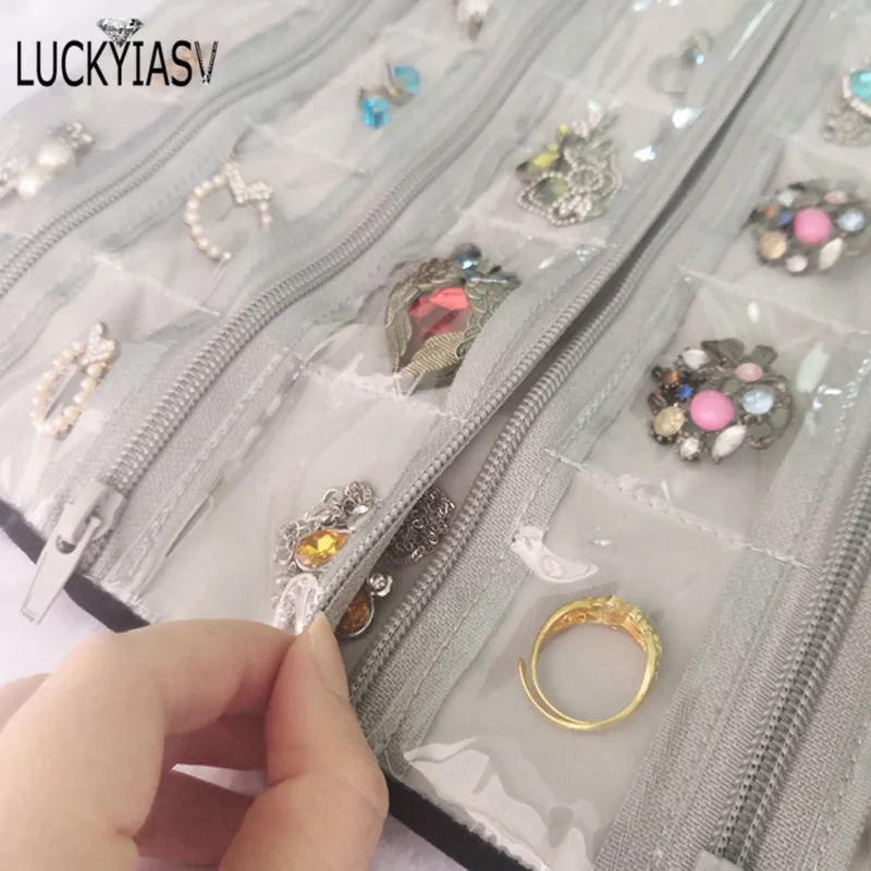 Fashion Black Velvet Zipper Jewelry Roll Bag for Jewellery Ring Earrings Organizer Storage Bag Portable Necklace Display Cases