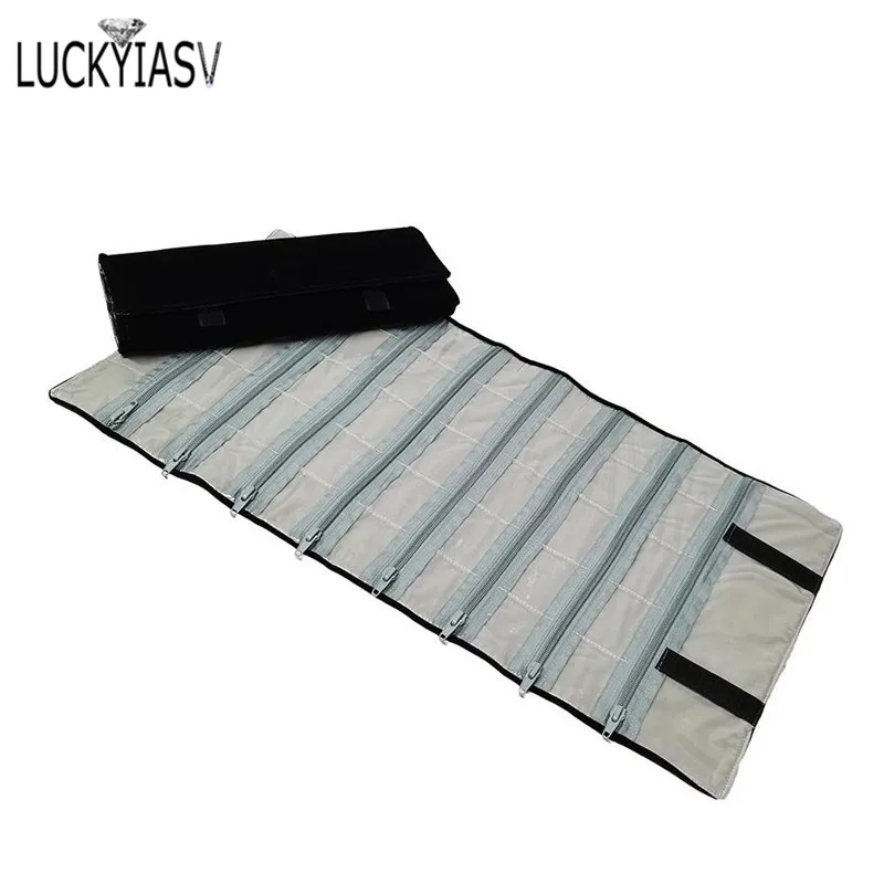 Fashion Black Velvet Zipper Jewelry Roll Bag for Jewellery Ring Earrings Organizer Storage Bag Portable Necklace Display Cases