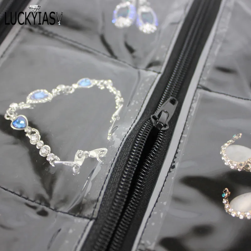 Fashion Black Velvet Zipper Jewelry Roll Bag for Jewellery Ring Earrings Organizer Storage Bag Portable Necklace Display Cases