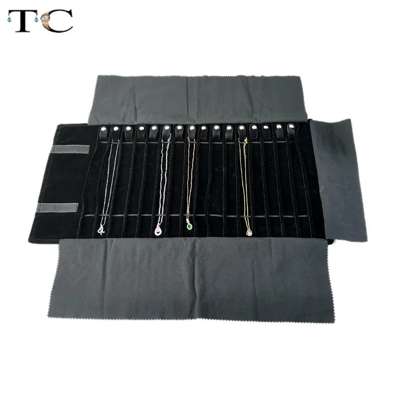 Fashion Black Velvet Zipper Jewelry Roll Bag for Jewellery Ring Earrings Organizer Storage Bag Portable Necklace Display Cases