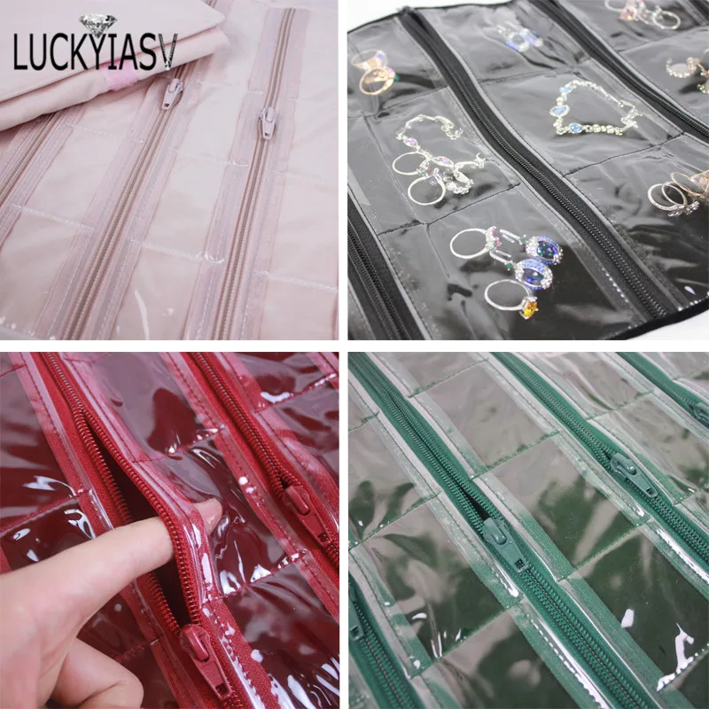 Fashion Black Velvet Zipper Jewelry Roll Bag for Jewellery Ring Earrings Organizer Storage Bag Portable Necklace Display Cases