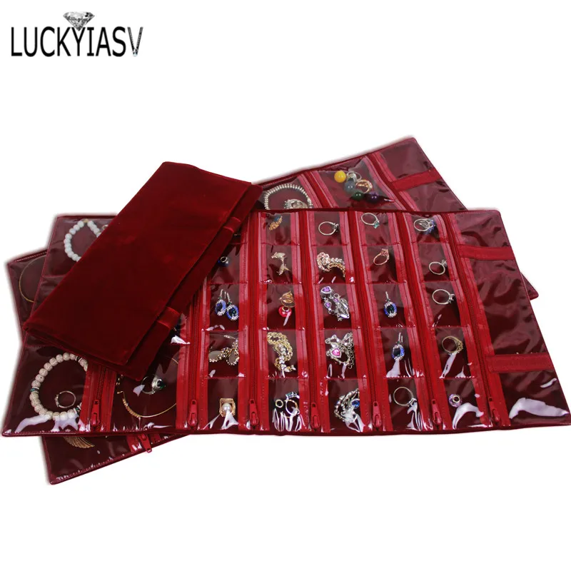 Fashion Black Velvet Zipper Jewelry Roll Bag for Jewellery Ring Earrings Organizer Storage Bag Portable Necklace Display Cases