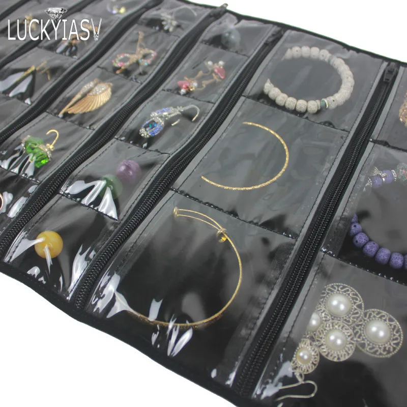 Fashion Black Velvet Zipper Jewelry Roll Bag for Jewellery Ring Earrings Organizer Storage Bag Portable Necklace Display Cases