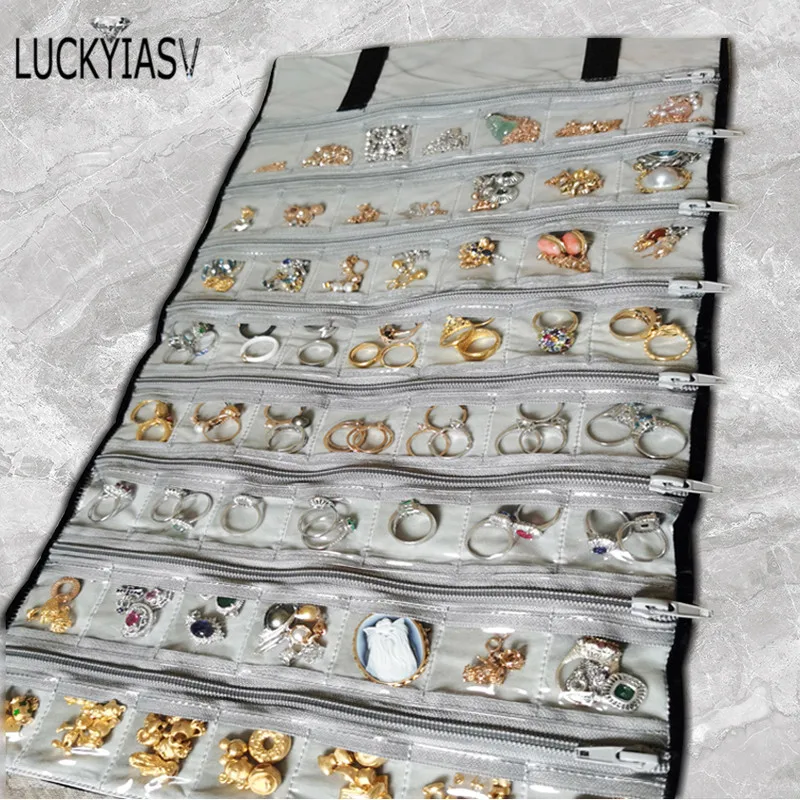 Fashion Black Velvet Zipper Jewelry Roll Bag for Jewellery Ring Earrings Organizer Storage Bag Portable Necklace Display Cases