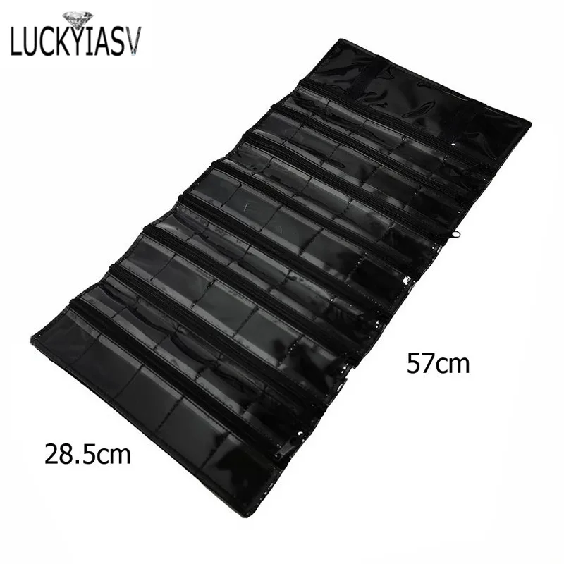 Fashion Black Velvet Zipper Jewelry Roll Bag for Jewellery Ring Earrings Organizer Storage Bag Portable Necklace Display Cases