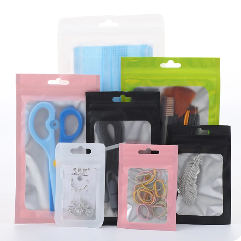 50pcs Colorful Mylar Bags Resealable Ziplock Holographic Bags with Clear Window for Jewelry Display Packaging Self Sealing Pouch