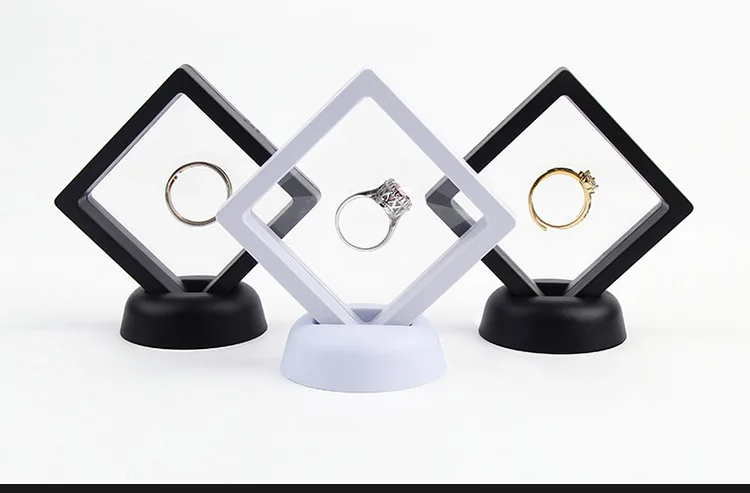 PE Film Brooch Coin Gems Jewelry Storage Box Dustproof Exhibition Decoration Suspended Floating Ring Earrings Display Rack Case