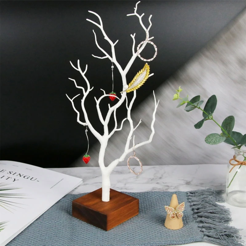 Jewelry Stand Tree Small Jewelry Holder Necklace Holder Rack Display Tower with Wooden Base for Earring Dropship