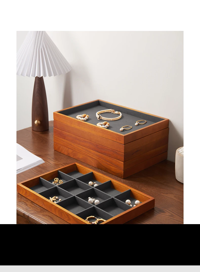 Oirlv Wooden Jewelry Tray Ring Earrings Bracelet Bangle Necklace Tray Solid Wood Jewelry Display Tray Wooden Jewelry Organizer