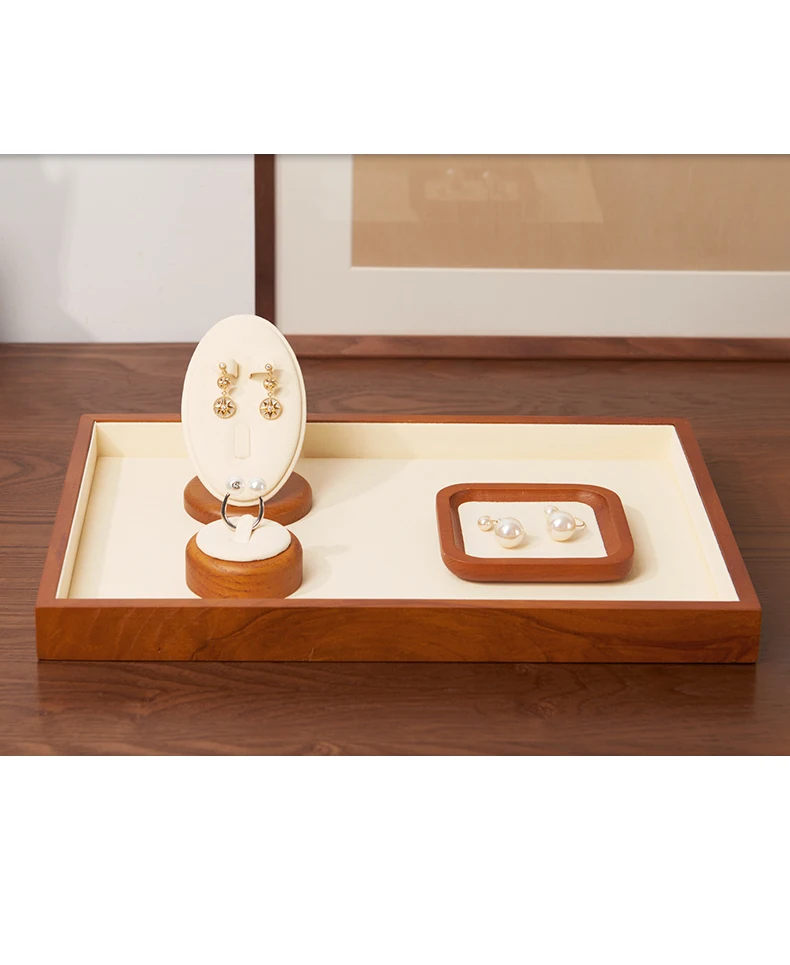Oirlv Wooden Jewelry Tray Ring Earrings Bracelet Bangle Necklace Tray Solid Wood Jewelry Display Tray Wooden Jewelry Organizer