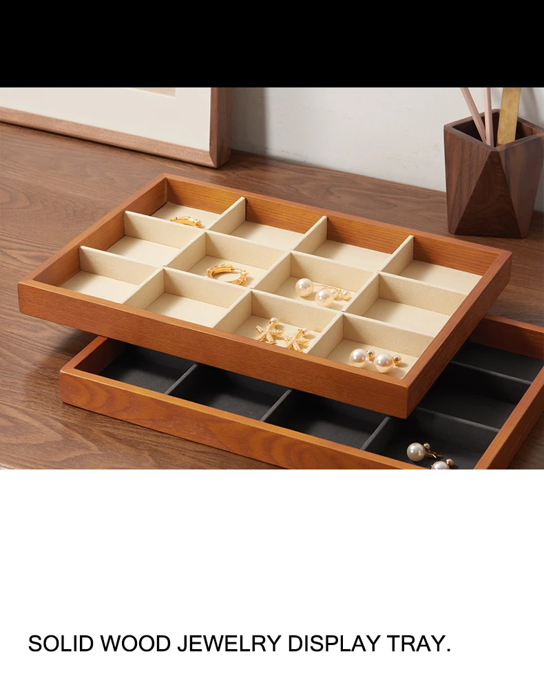Oirlv Wooden Jewelry Tray Ring Earrings Bracelet Bangle Necklace Tray Solid Wood Jewelry Display Tray Wooden Jewelry Organizer