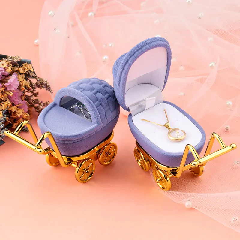 1 Piece Lovely Baby Carriage Velvet Jewelry Box Wedding Ring Box Gift Box Holder Case for Earrings Necklaces Bracelets Display