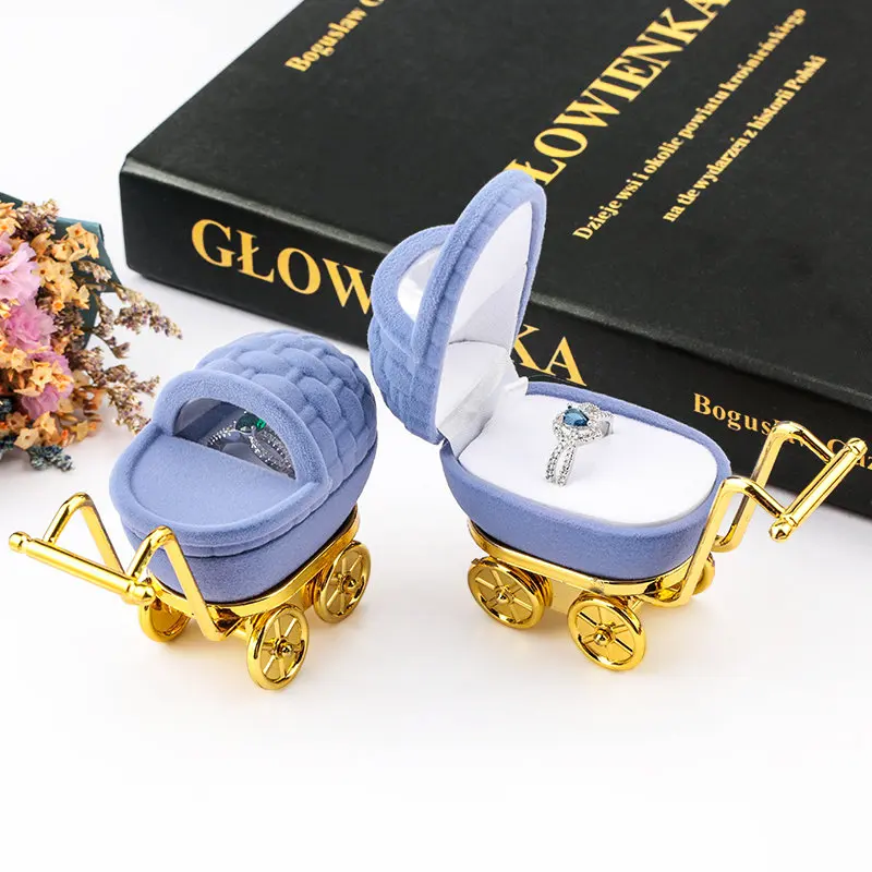 1 Piece Lovely Baby Carriage Velvet Jewelry Box Wedding Ring Box Gift Box Holder Case for Earrings Necklaces Bracelets Display