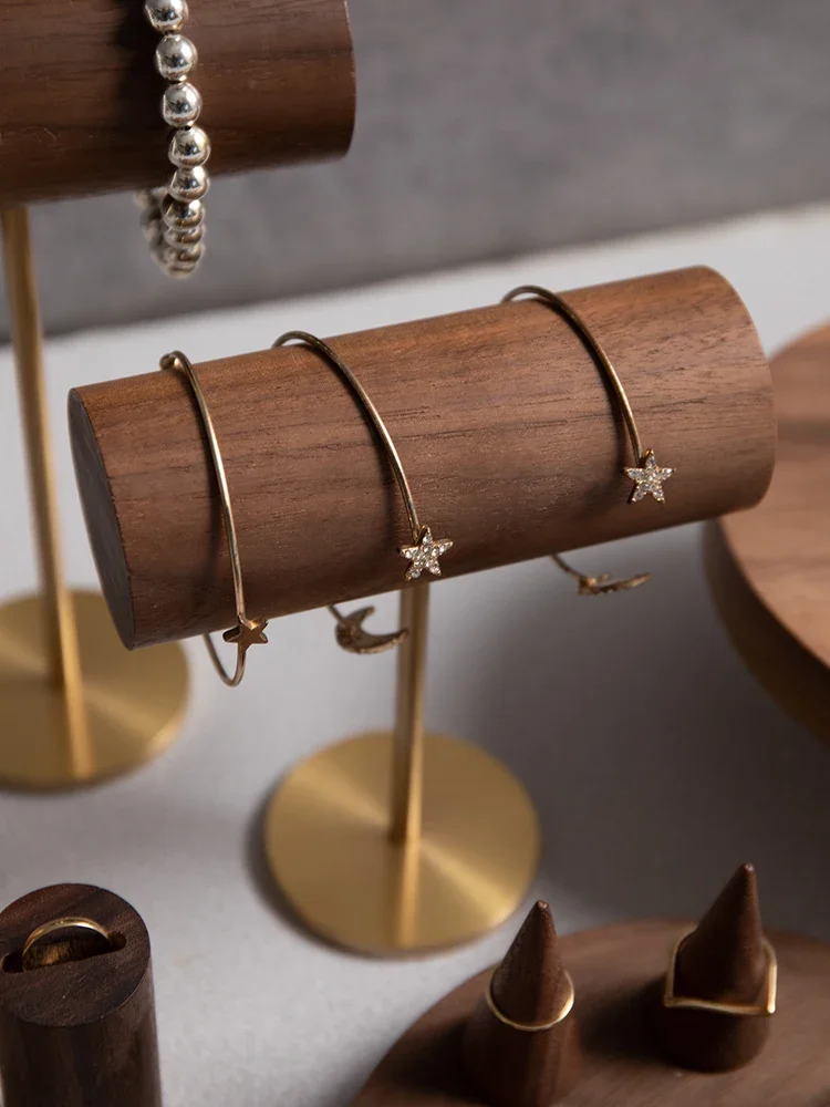 Wooden Walnut Jewelry Display Stand with Earring Tray Necklace Ring Earring Holder Organizer Jewellery Storage Box Shelf