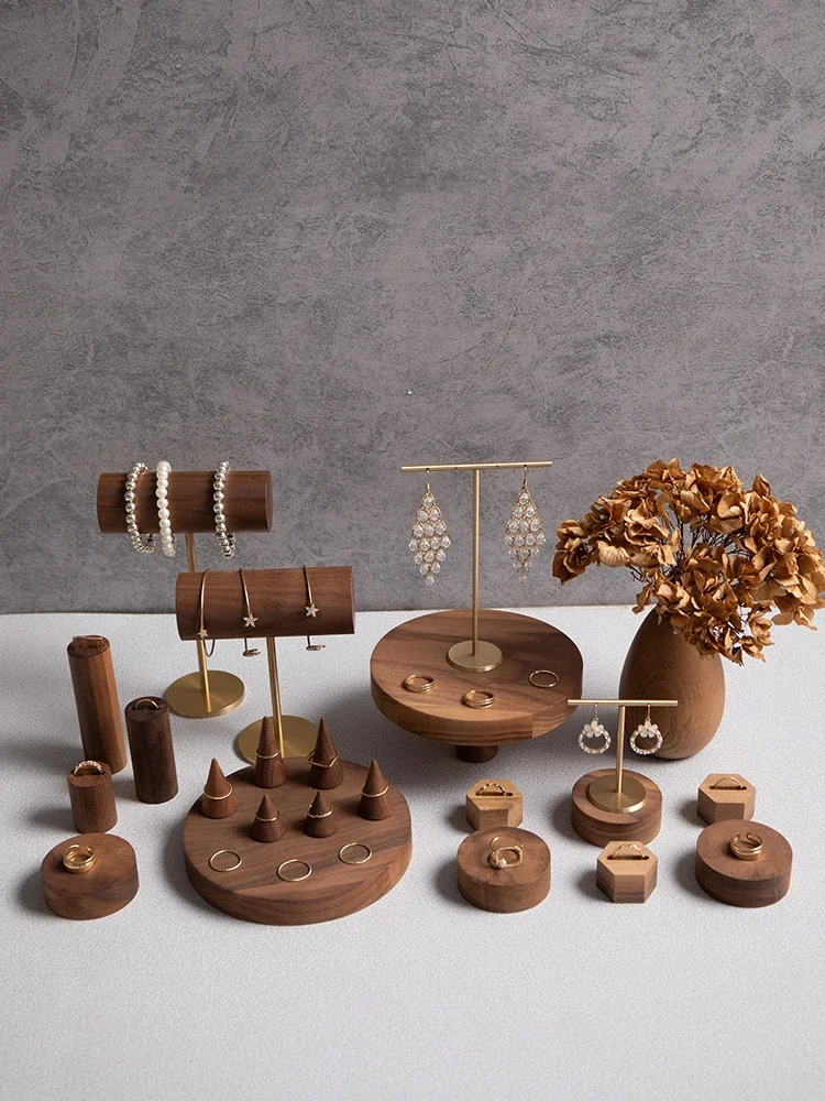 Wooden Walnut Jewelry Display Stand with Earring Tray Necklace Ring Earring Holder Organizer Jewellery Storage Box Shelf