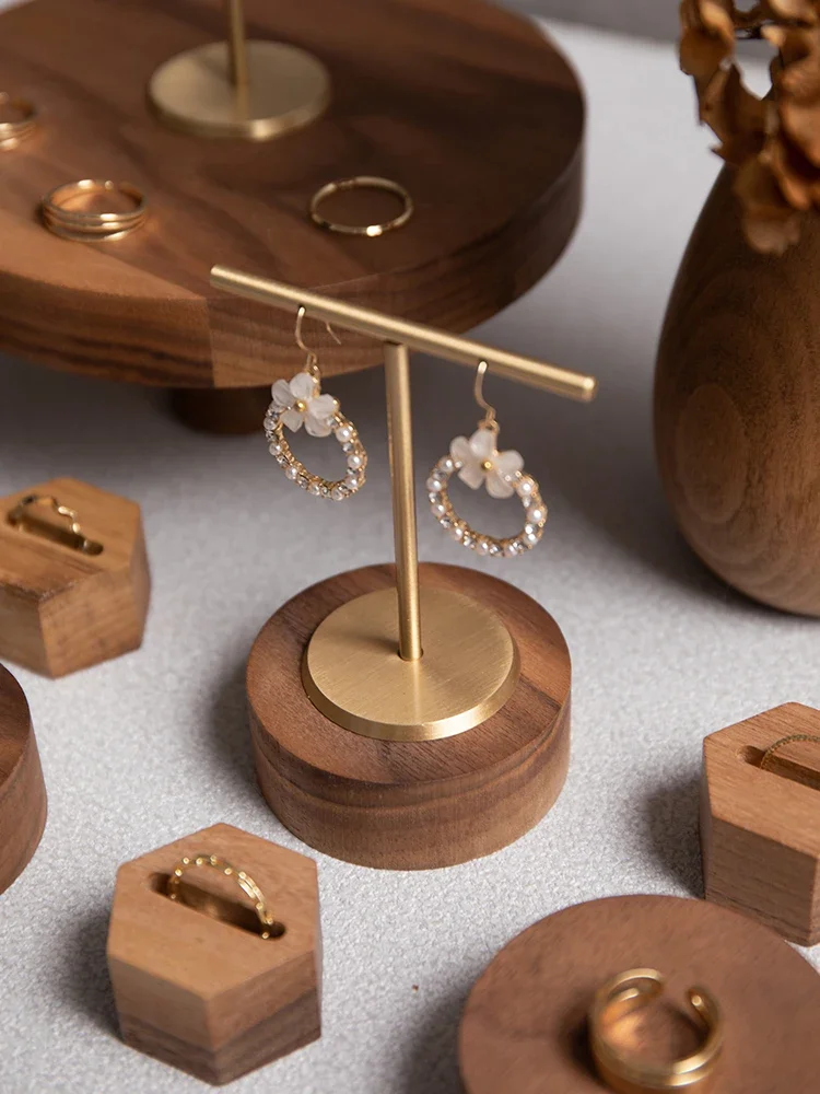 Wooden Walnut Jewelry Display Stand with Earring Tray Necklace Ring Earring Holder Organizer Jewellery Storage Box Shelf