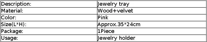 Pink Velvet Ring Tray Jewelry Organizer Necklace Earrings Pendant Storage Rack Jewelry Display Tray Watch Holder 35*24Cm