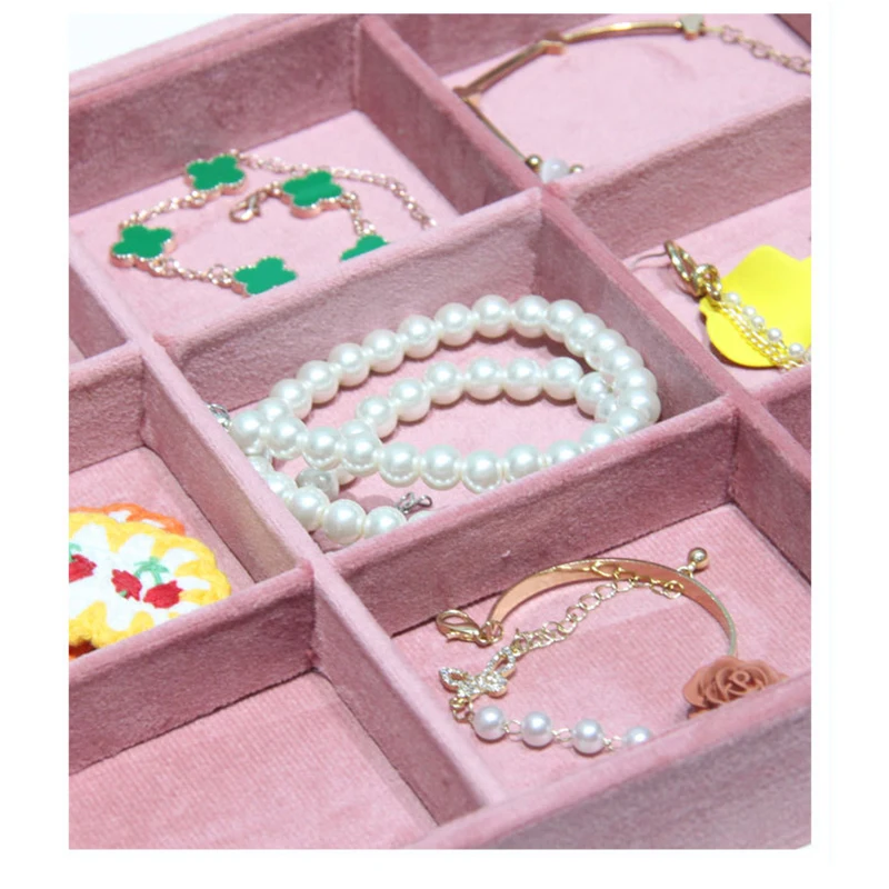 Pink Velvet Ring Tray Jewelry Organizer Necklace Earrings Pendant Storage Rack Jewelry Display Tray Watch Holder 35*24Cm