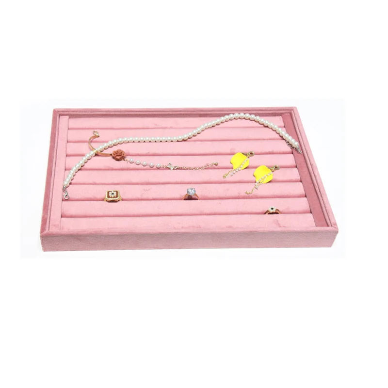Pink Velvet Ring Tray Jewelry Organizer Necklace Earrings Pendant Storage Rack Jewelry Display Tray Watch Holder 35*24Cm