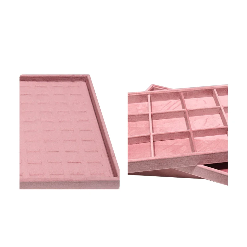 Pink Velvet Ring Tray Jewelry Organizer Necklace Earrings Pendant Storage Rack Jewelry Display Tray Watch Holder 35*24Cm