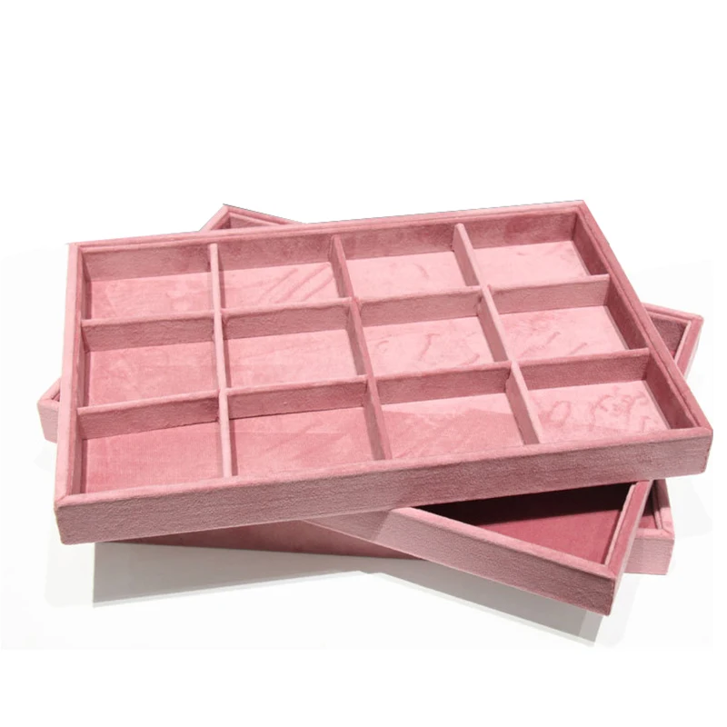 Pink Velvet Ring Tray Jewelry Organizer Necklace Earrings Pendant Storage Rack Jewelry Display Tray Watch Holder 35*24Cm
