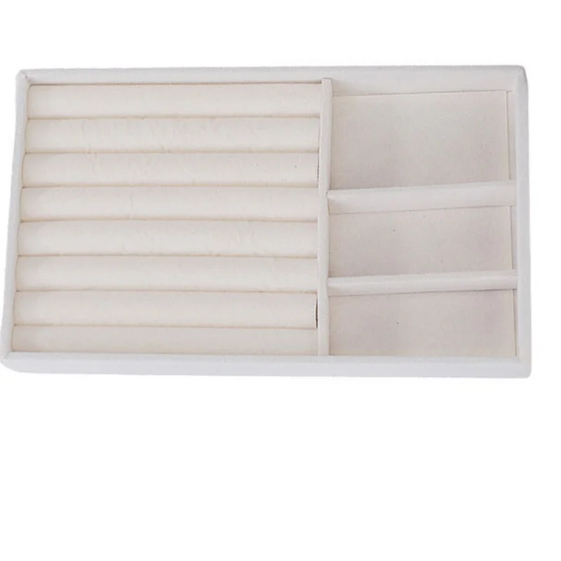 1PC Beige Velvet Jewelry Tray Earrings Earrings Ring Storage Earrings Simple Jewelry Box Jewelry Desktop Organizing Cases
