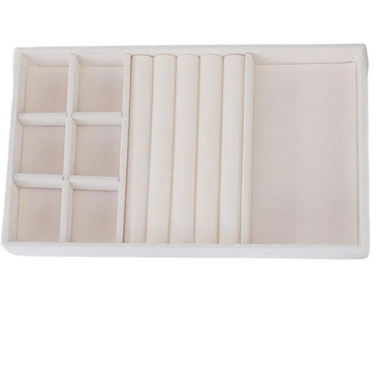 1PC Beige Velvet Jewelry Tray Earrings Earrings Ring Storage Earrings Simple Jewelry Box Jewelry Desktop Organizing Cases